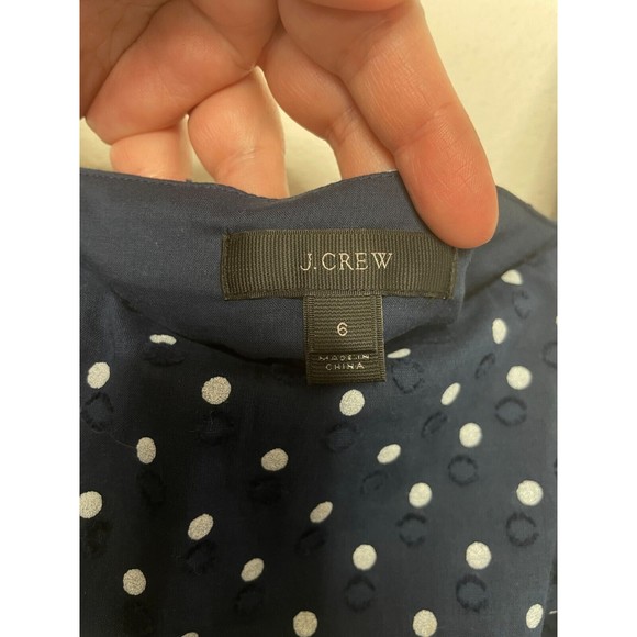 J.Crew Sz 6 Polka Dot Cold Shoulder Top Blue White Ruffle Tiered Cotton Textured - Picture 10 of 13